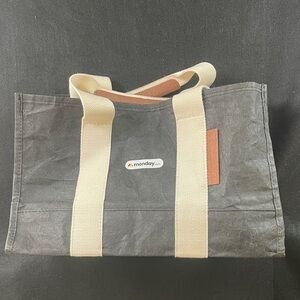 Gray Canvas Tote Bag with Cream Straps